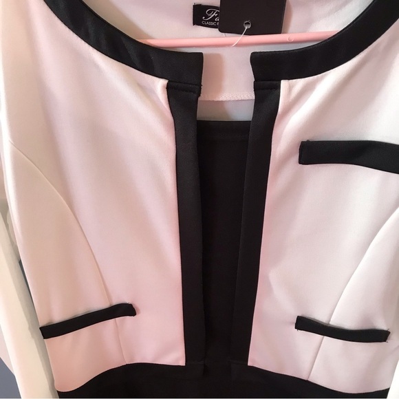 NWT Fashion black & white festive long sleeves dress. Career, work, elegant - Picture 3 of 9